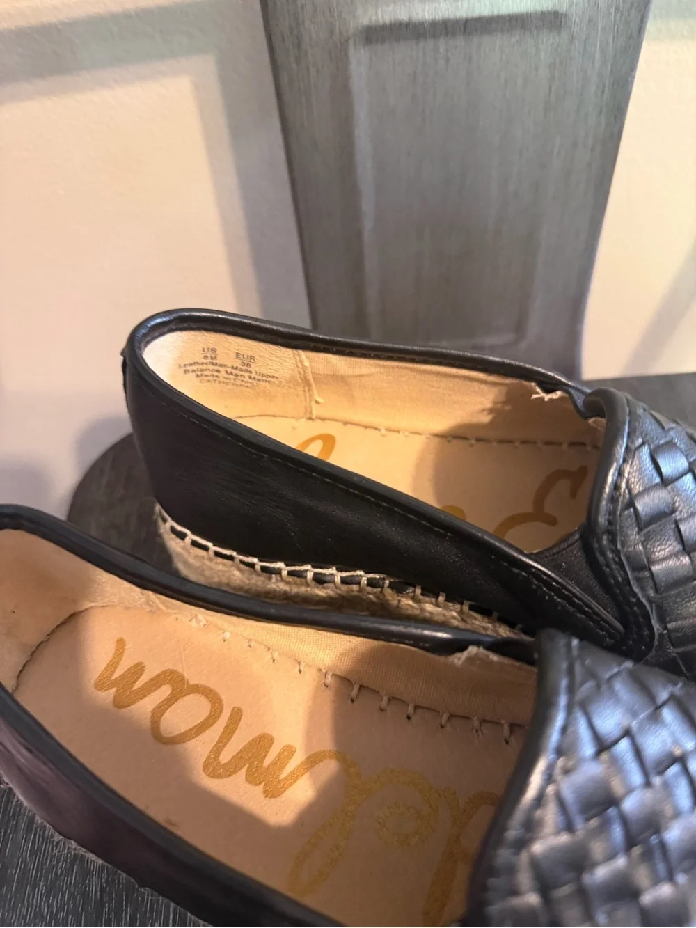 Sam Edelman Catherine Woven Platform Espadrilles Black Leather Slip On 8
